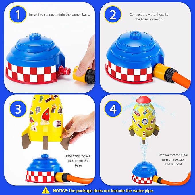 Water Rocket Launcher Sprinkler for Kids – Outdoor Summer Water Toys with Rocket Design & 360° Spin, Backyard Fun for Boys Girls Ages 3-12, Holiday & Birthday Gift