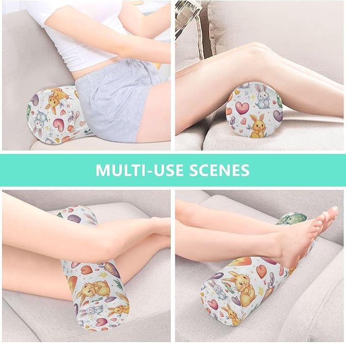 White Rabbit Easter Egg Love01 Neck Roll Pillow Bolster Round Health Memory Foam Long Cervical Cylinder Pillows with Removable Washable Cover for Body Bed Legs Back Yoga
