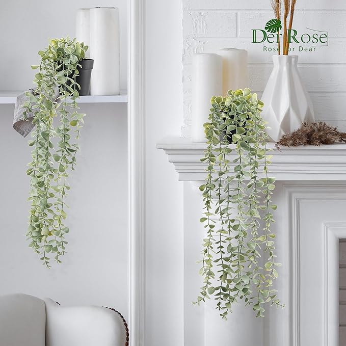 Der Rose 3Pcs Cozy Fake Eucalyptus Hanging Plants for Bathroom Wall Decor | Fresh cascading greenery brightens small spaces, creating an airy look for kitchen, bedroom and walls decor