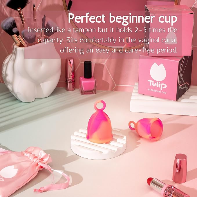 Menstrual Cup with Ring Easy Removal (Medium) - 12 Hr Protection No Leak Soft Flexible - 100% Medical Grade Silicone - Safe and Sustainable Tampon and Pad Alternative - Reusable