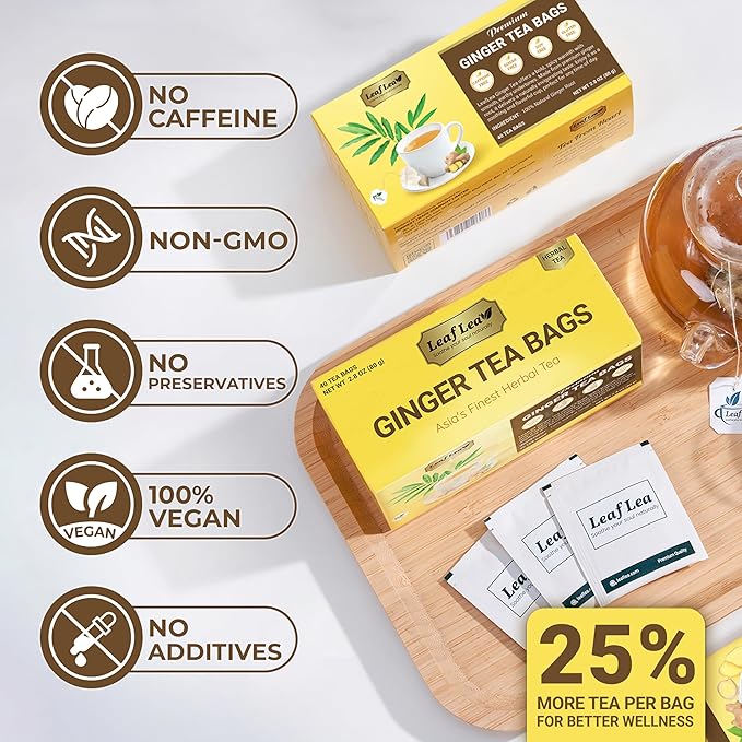 LeafLea Ginger Tea Bags, Strong Ginger Herbal Tea, 160 Count Bulk | Spicy Single-Ingredient Brew, Individually Foil-Wrapped, Best-Value Stock-Up, Supports Digestion, Caffeine-Free