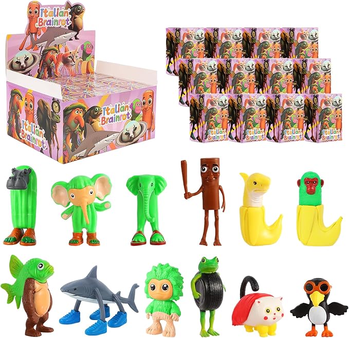 Italian Brainrot Figures Blind Box,Tralalero Tralala,Tung Tung Tung Sahur, Mystery Box, (12Pcs)