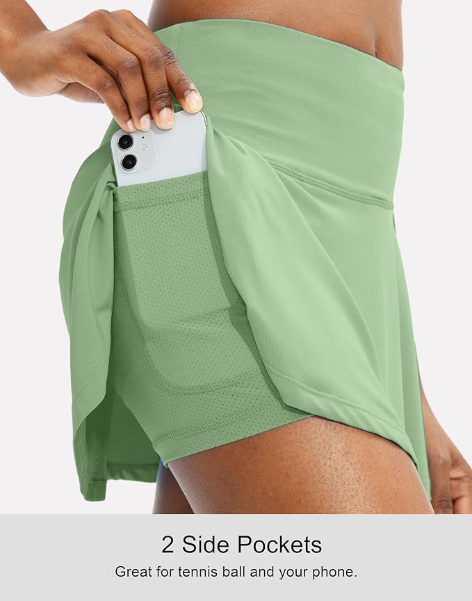Pleated Tennis Skirt with 4 Pockets | 14", 3.5" High Waisted, Soft, Lightweight, Mesh Built-in Shorts, Dressy, Casual, Athletic, Golf, Skort for Women
