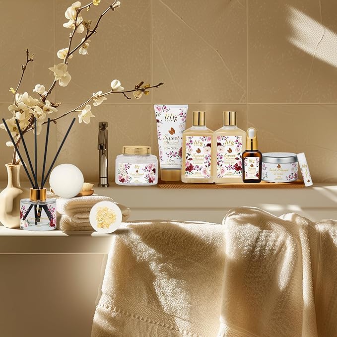 Mother's Day Gift Basket 17Piece Honey Almond Spa Gift Basket for Women Bath and Body Gift Basket Set Kit with Shower Gel | Christmas, Valentines Day Gifts for Women, Birthday Gifts for Her, Wife, Mom