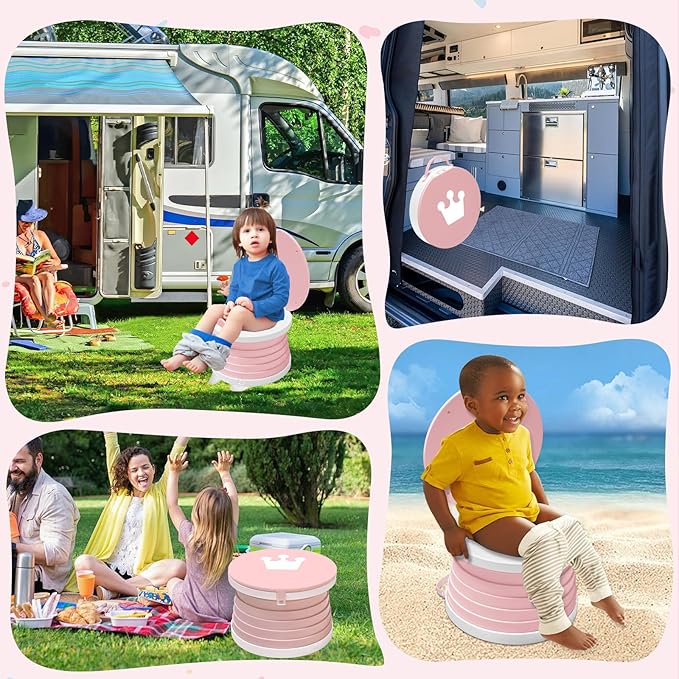 2025 Upgraded Portable Potty Training,Foldable Toilet,Travel Potty for Toddler, Apply to Seat Emergency Toilet for Camping, Outdoor,Car, Indoor, Including 3 rolls of garbage bags(Pink)