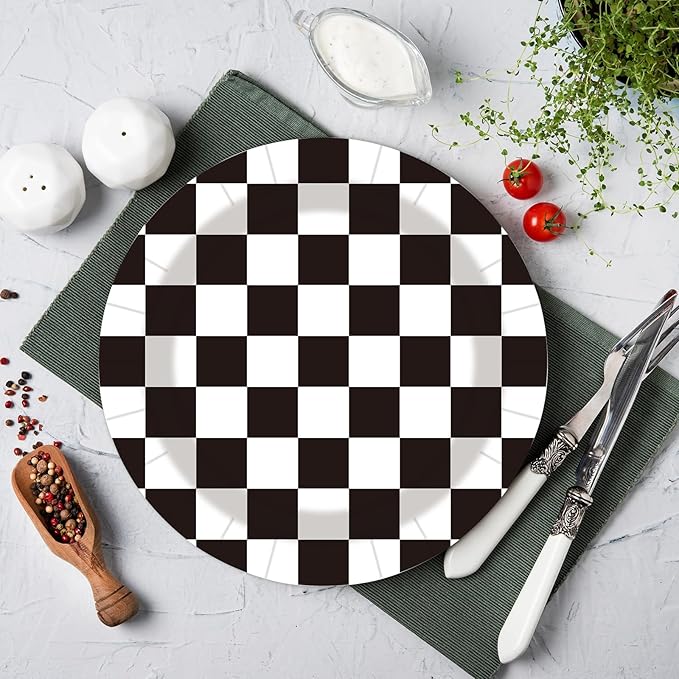 40Pcs Race Car Party Supplies Paper Plates and Napkins, 9 Inch Disposable Black White Checkered Flag Plates and Napkins for Race Car Birthday Party Decorations (Checkered)
