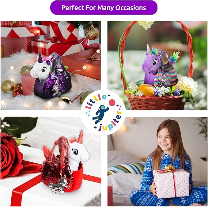 Little Jupiter Plush Pet Set w/Purse - Unicorn Stuffed Animals for Girls - Plush Gift for Age 4-5 - 6-7 yrs (White Unicorn)
