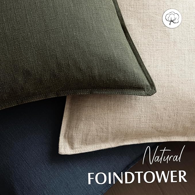Foindtower Pack of 2, Decorative Linen Solid Throw Pillow Covers Soft Accent Cushion Case Farmhouse Neutral Pillowcase for Chair Couch Sofa Bedroom Living Room Home Decor 24 x 24 Inch Dark Olive Green