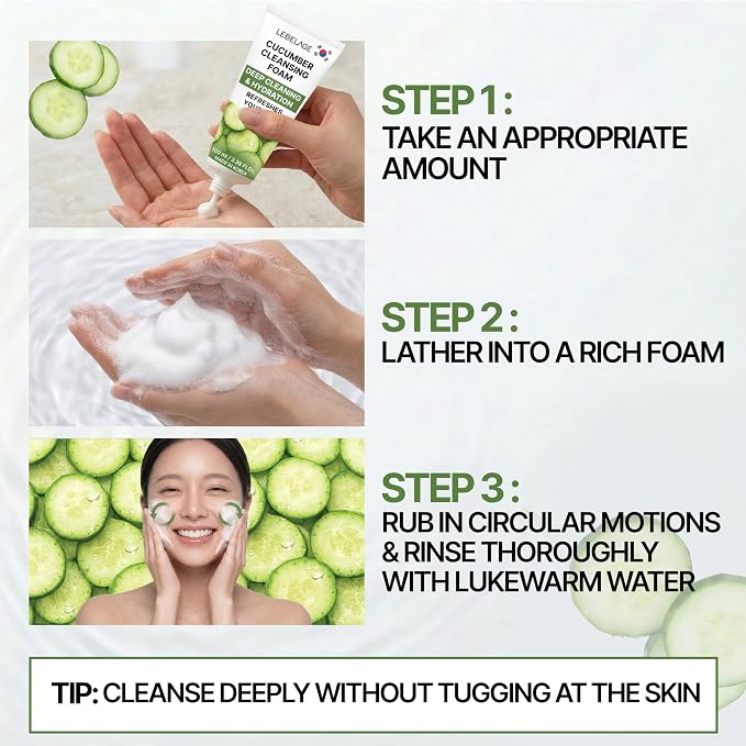 LEBELAGE Korean Cucumber Facial Cleanser 3.38 oz | Cleansing Foam Face Wash | Low pH Gentle Hydrating Daily Facial Cleanser Sensitive Skin | Deep Cleansing Foaming Cleanser, Pore Care-All Skin Types