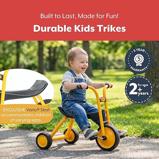 MYRIDER Toddler Trike, Kids Tricycle for Preschool, Daycare, Playground Kids Tricycles, Rubber Tires, Yellow/Black, 9" Mini
