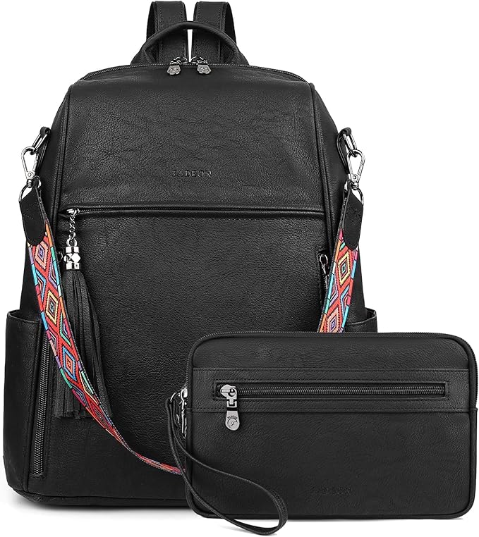 FADEON Leather Backpack Purse for Women Designer Travel Backpack Purses PU Fashion Ladies Shoulder Bag with Tassel