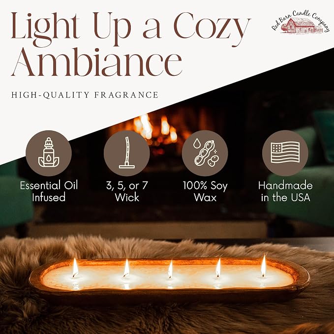 Red Barn Candle Company Wood Dough Bowl Candles | 100% Natural Soy Wax & Essential Oil Infused | Odor Eliminating + Pet Safe | Scented Candle Gifts for Men & Women (Christmas Tree, 3-Wick)