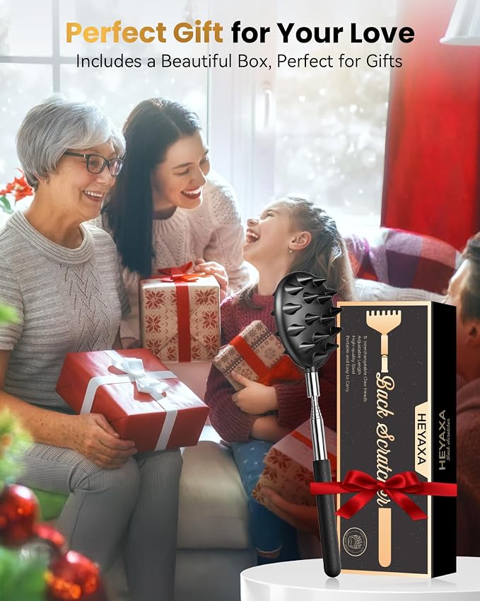 HEYAXA Telescoping Back Scratcher with 5 Detachable Heads,Dad Gifts for Men and Women, Practical Gifts for Father, Dad, Adults with Gift Box