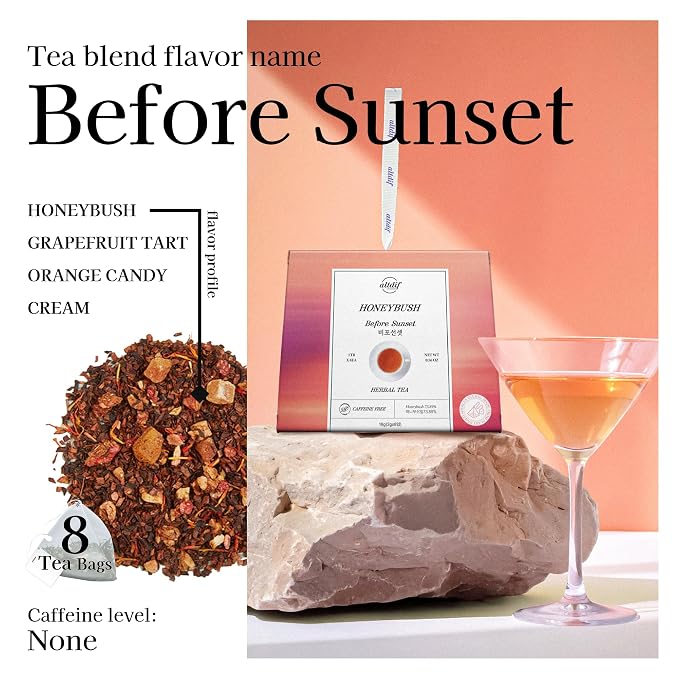 ALTDIF Honeybush Before Sunset Herbal Tea Set – Fruity Black and Honeybush Blend w/ Citrus Notes, Luxury Tea Bag Box for Relaxation, Fancy Tea Bags for Women, Organic Herbal Tea - 8 Pyramid Teabags