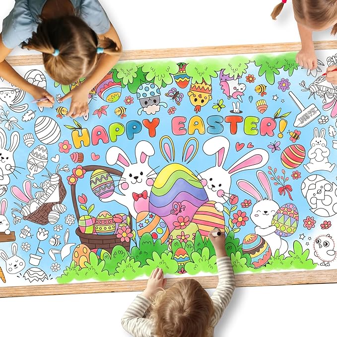 Gatherfun Easter Party Activity Poster - 31.5 x 72 Inches, Happy Easter Party, Versatile Paper Coloring Banner/Table Cover for School Parties and Special Events Decoration