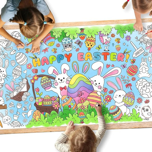 Gatherfun Easter Party Activity Poster - 31.5 x 72 Inches, Happy Easter Party, Versatile Paper Coloring Banner/Table Cover for School Parties and Special Events Decoration