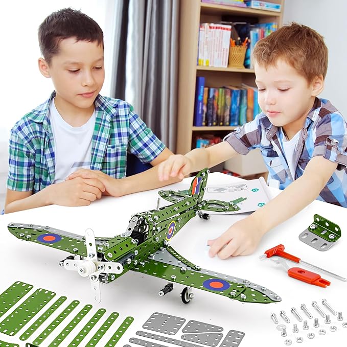 Model Airplane, Assembly Building Set 1:32 Scale Airplane Model Metal Toys, STEM Projects for Kids Ages 8-12, DIY Education Airplane Metal Model Kits