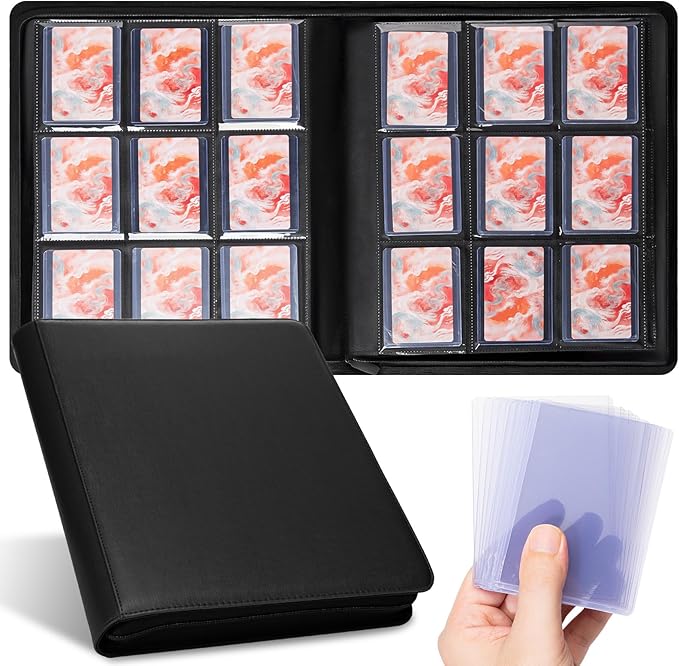 Top Loader Binder - 9 Pocket, Holds 252 Toploaders, 9 Toploaders Included, Card Storage for Trading Cards in 3 x 4'' Toploader, Premium Zippered PU Toploader Binder for TCG, Sports Cards