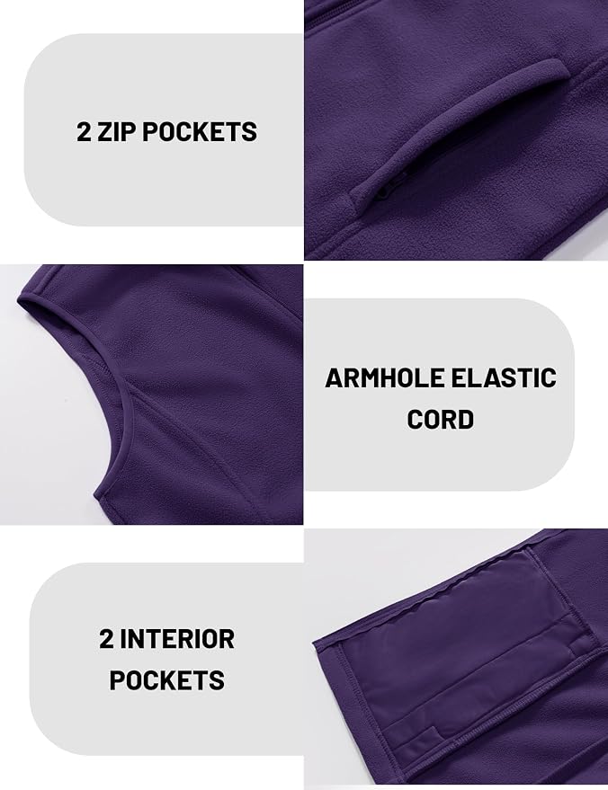 MAGCOMSEN Women's Fleece Vest Outerwear Sleeveless Lightweight Zip Jackets Warm Soft Vests with Zipper Pockets