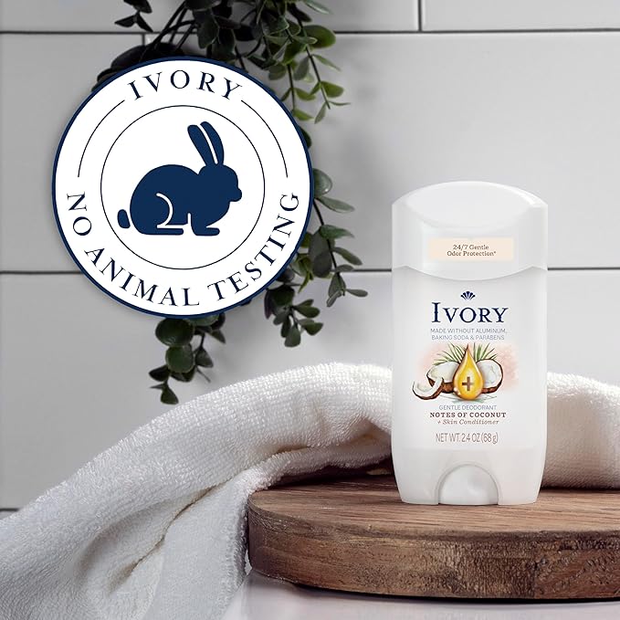 Ivory Aluminum Free Deodorant, Notes of Coconut, 24hr Gentle Deodorant, Dermatologist Tested, Baking Soda Free, Paraben Free, 2.4 oz
