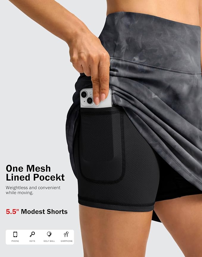 18" Skorts for Women 3 Pockets High Waist Long Athletic Tennis Skirt Golf Skort for Casual Summer Travel