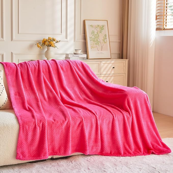 NEWCOSPLAY Fleece Leaves Pattern Queen Blanket, Dark Rose Red, 90"x90" | Super Soft Throw Blanket, Lightweight Cozy Bed Sofa Blanket, Premium Silky Flannel Fleece, Travel Blanket for All Season Use