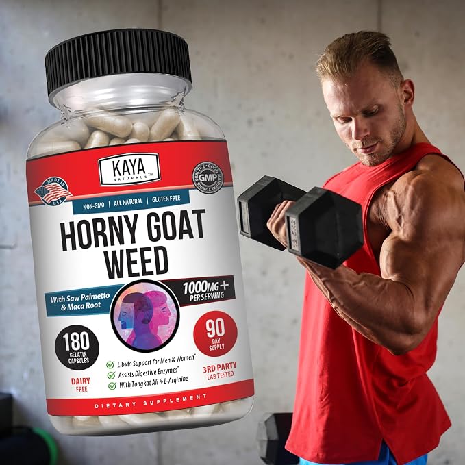 Kaya Naturals Horny Goat Weed Extract - Maca - Extra Strength Complex with Saw Palmetto Ginseng, Arginine Vitamin Supplement - Horny Goat Weed - 180 Count (Pack of 2)