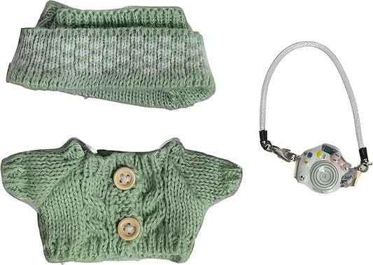 Clothes for Doll, 3 Piece 17cm Doll Clothes, Stylish Hat & Overalls & Small Camera Outfit Set, Suitable for Dolls Accessories (NO Doll) (Green)