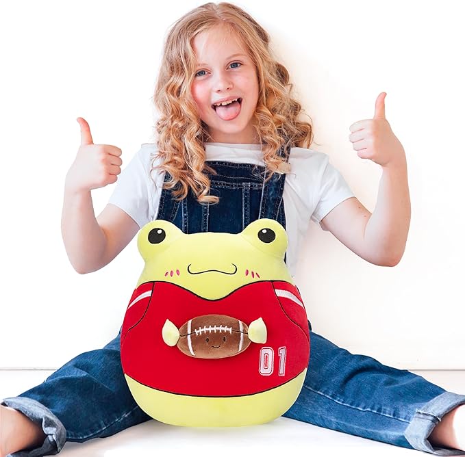 Original 13.5-inch Large Frog Football Plush Pillow Stuffed Animal Toy,Big Size Ball Cuddle Cute Soft Pillows Plushie,Gift for Kids Boys
