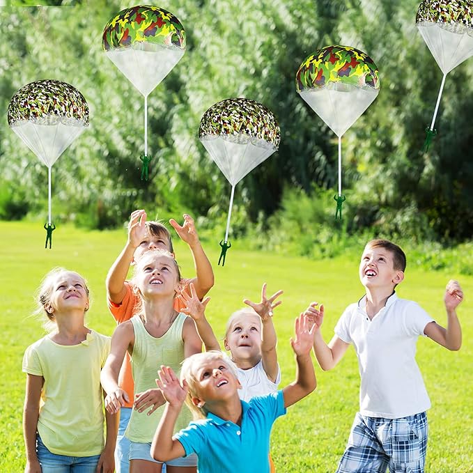 Aoriher 12 Pcs American Flag Army Parachute Toy Action Figures, Boys Outdoor Games, No Battery Flying Toys for School Gifts Present