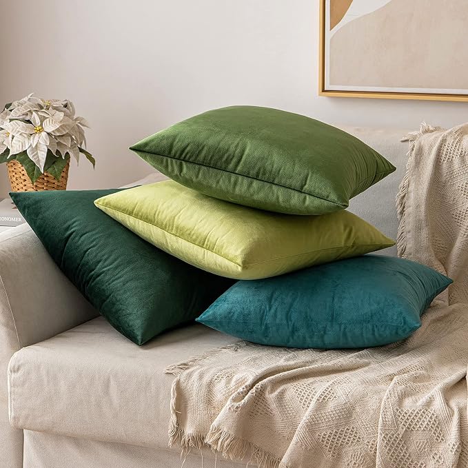 MIULEE 12x20 Inch Lumbar Velvet Throw Pillow Covers Moss Green | Pack of 2 Soft Solid Decorative Pillow Covers, Modern Luxury Home Decor, for Chair Couch Sofa Bedroom Livingroom