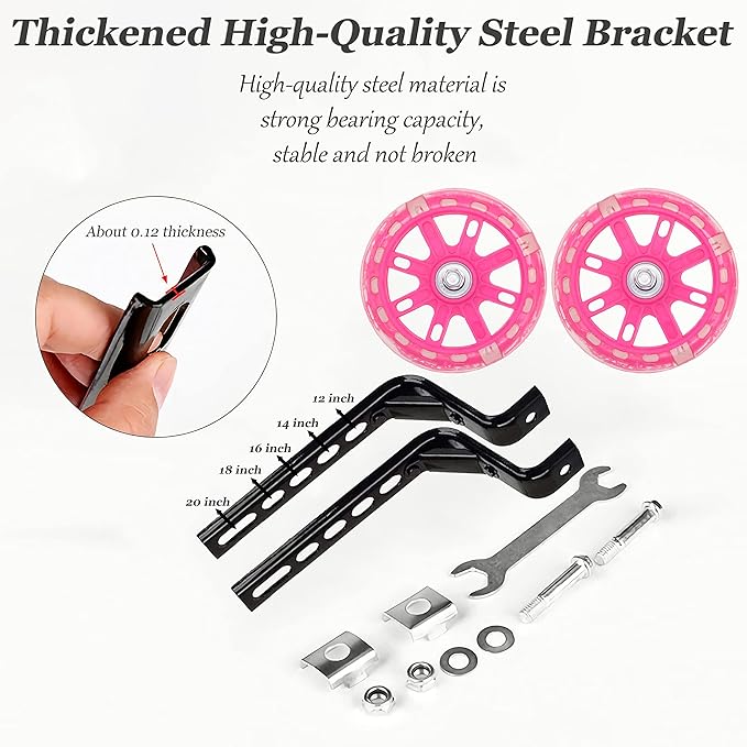 Training Wheels for Kids, Heavy Duty Bicycle Stabiliser Flash Mute Wheel Mounted Kit compatible for bikes 12 14 16 18 20 Inch - 1 Pair