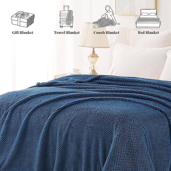 Whale Flotilla Soft Fleece King Size Bed Blanket, Navy Blue | 90x104 Inch, Suitable for Bed, Fluffy Fuzzy Jacquard Blankets for All Season, Lightweight and Cozy