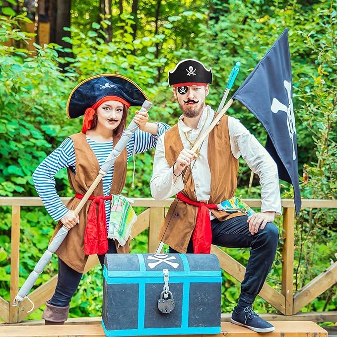 Halatool 72 Pcs Halloween Pirate Party Set for Kids, 24 Pirates Hats with 24 Eye Patches and 24 Mustaches, Pirate Costume Accessories Bulk for Halloween, Masquerade, Cosplay, Party Favors Decor