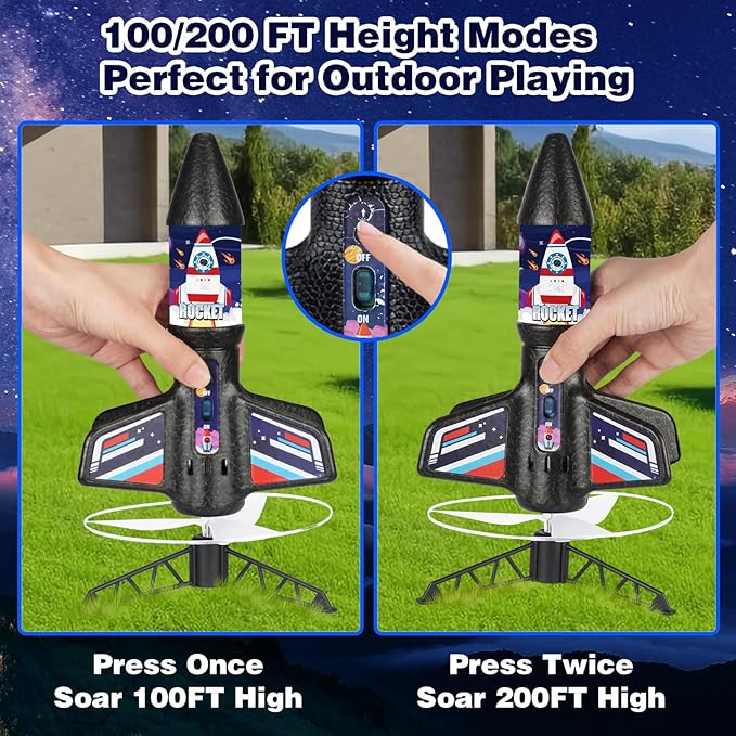 Rocket Launcher Toy Gifts for Kids - Self Launching Motorized Air Rocket with Parachute Launch Up to 200 Ft Model Rockets Outdoor Toys Birthday Gifts for Boys Kids Ages 6 7 8 9 10 11 12 3-5 5-7 8-12