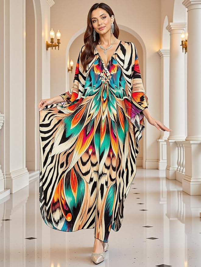 Mumu Dresses for Women Plus Size, Bohemian Kaftan Beach Cover Up Long Maxi Nightgown Soft Loungewear