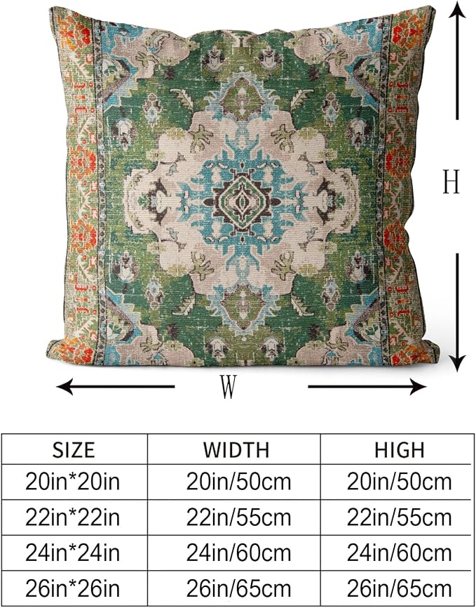 Snycler Boho Throw Pillow Covers 24x24 inch Set of 2 Boho Rug Carpet Double Sided Pattern Cotton Soft Pillow Case Cushion Cover Pillowcase for Couch Sofa Bed Decorative (Green)
