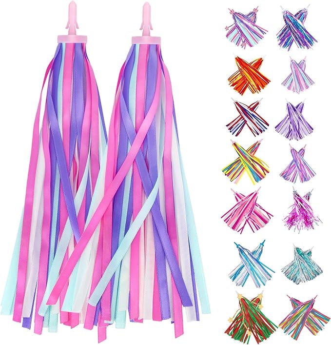 PLATT Kid's Bicycle Handlebar Streamers Colorful Ribbons Tassel for Girls Boys Bicycle Handlebar Scooter Handgrip (Purple 1Pair)