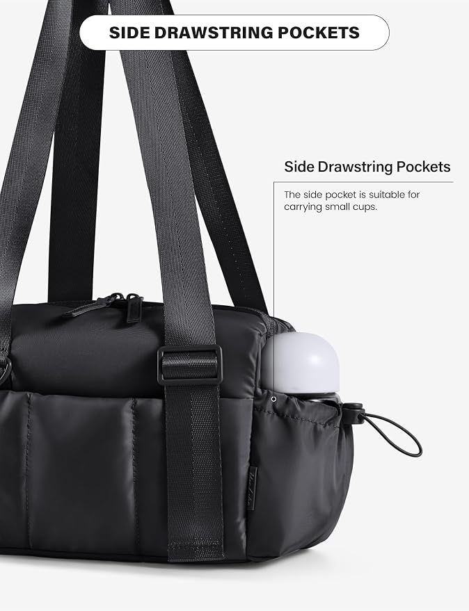 Uselike Small Gym Bag for Women, 7L Mini Duffle Bag for Travel, Lightweight Quilted Puffer Bag for Daily, Cute Shoulder Bag for Dance with Wet Pocket (Black)