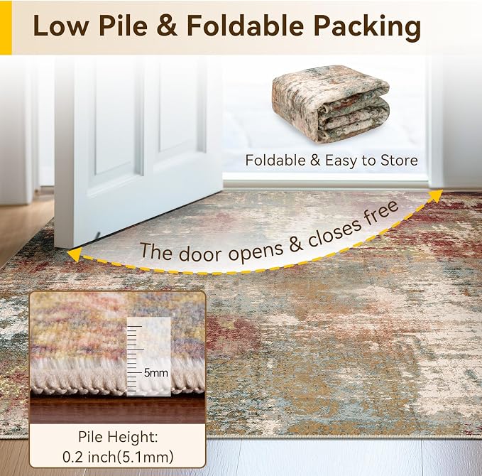 RELEANY Washable 2'x4' Abstract Area Rug for Living Room Rustic Brown | carpet for bedroom, kitchen, office, hallway and entryway, printed pattern, non-slip, soft, stain-resistant, easy to clean