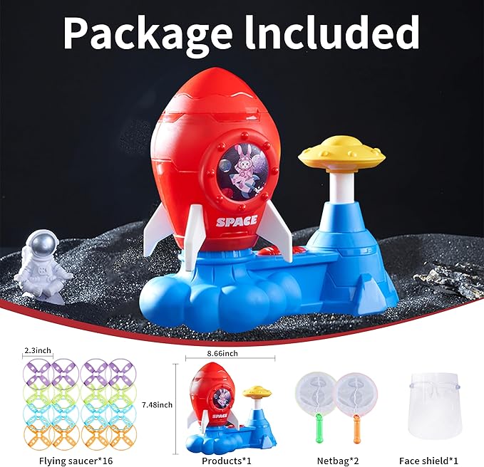 Outdoor Toys for Kids Ages 3-8: Flying Disc Rocket Launcher Toy Butterfly Chasing Games, Outside Activities Toy for Kids Ages 3 4 5 6 7 8, Yard Games Birthday Gift for Toddlers Boys Girls, Red