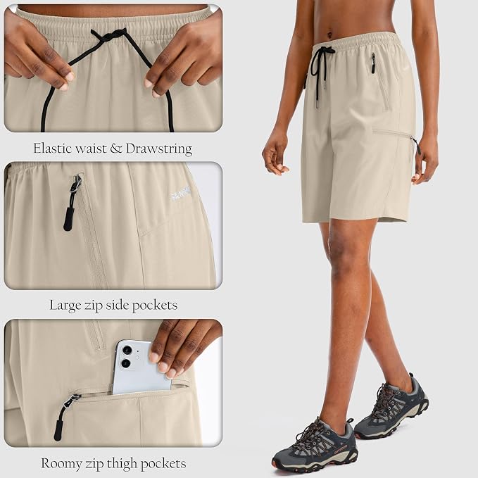 SANTINY Women's 5''/ 7''/9'' Hiking Cargo Shorts Quick Dry Lightweight Summer Shorts for Women Athletic Golf Zipper Pockets