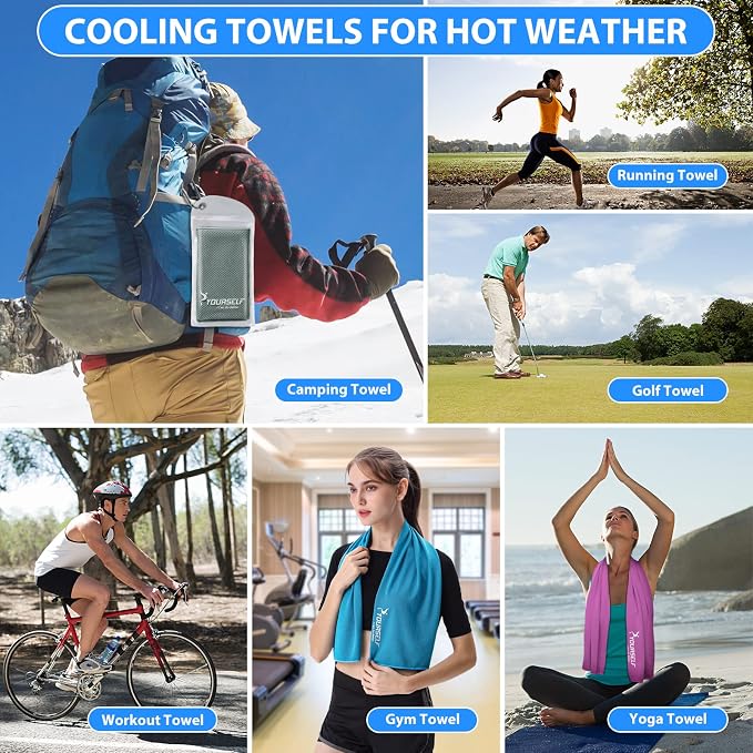 SYOURSELF Cooling Towels for Neck and Face, 4 Pack 40" x 12" Cooling Towel for Hot Weather, Soft Breathable Instant Cool Chilly Pad for Sports Golf Yoga Gym Athletes Camping Ice Towels