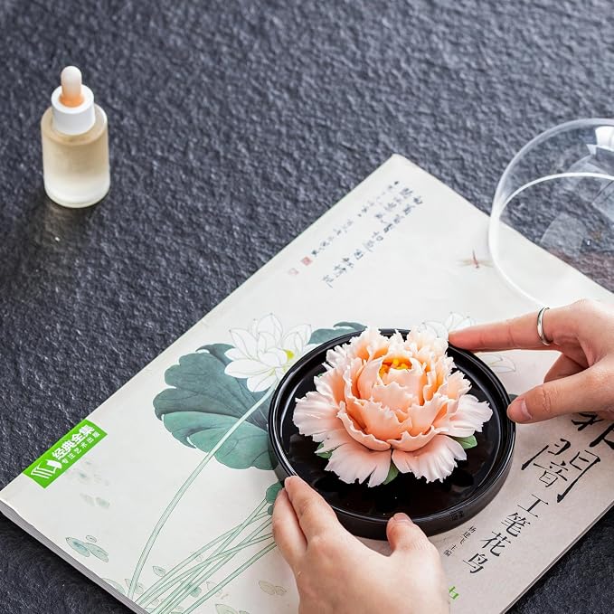Passive Diffuser Ceramic Flower Aromatherapy – Exquisite Handcrafted Ceramic Decorative Essential Oil Diffuser for Office Desk, Home, and Yoga, with Robust Gift Box Packaging (Green Peony)