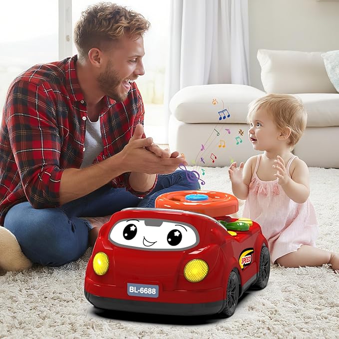 2-in-1 RC Car & Steering Wheel Toy, Musical Toddler Car, Interactive Simulation Driving Toys for 18+ Months Baby Learning, Gift for 1 2 3 4 5+ Years Old Boys Girls