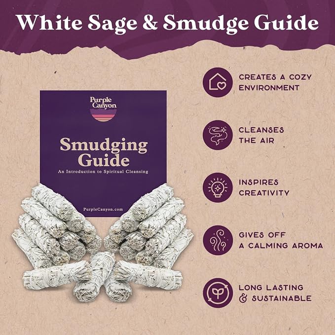 Purple Canyon Sage Smudge Kit - 24 Pack - White Sage Smudge Sticks Incense Kit for Meditation Home Cleansing Aromatherapy and Smudge Rituals - Bulk Refill Bundle