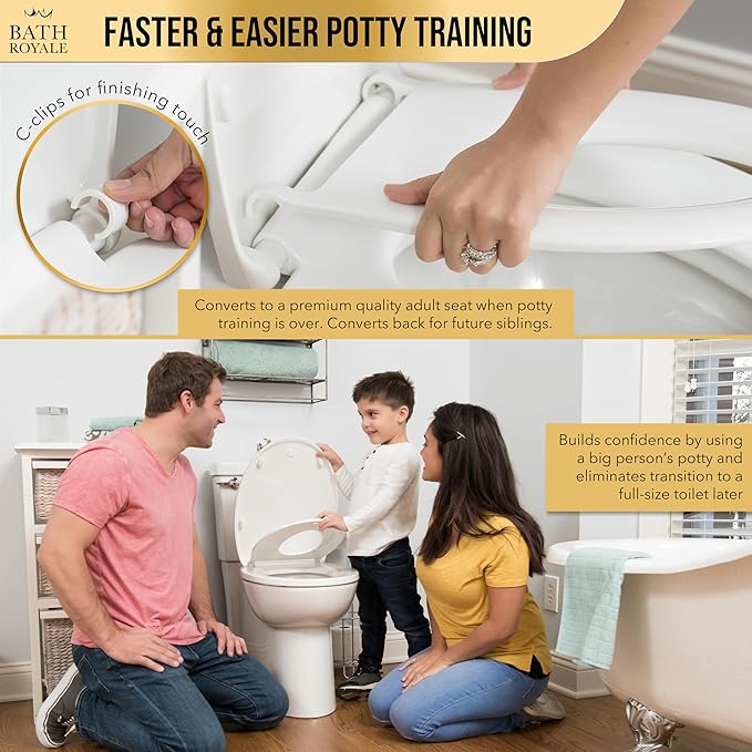 BATH ROYALE Potty Training Seat - Soft Close, Kingsport BR720-00, Round White, Adult & Child Combo