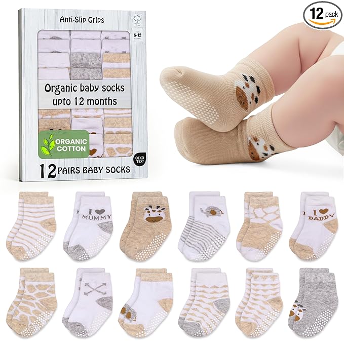 Mother's Choice Organic Cotton Baby Socks 6-12 Months - 12 pairs Soft and Cozy Baby Sock, Gentle Newborn Socks, Ideal Baby Gift, Infant Footwear for Everyday Comfort and Little Ones’ Feet