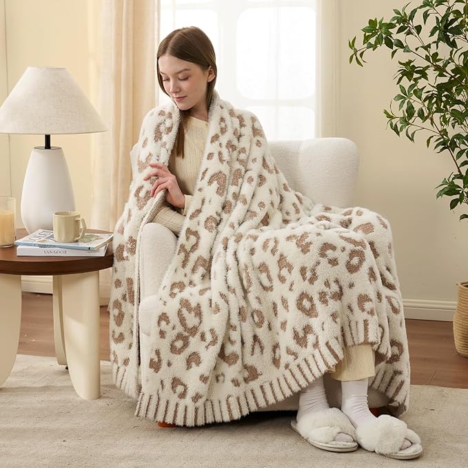 Snuggle Sac Leopard Luxury Faux Fur Blanket Twin Size for Bed Sofa,Ultra Soft Cozy Oversized Fluffy Blanket for Couch Living Room,Beige Leopard,60x80 inches
