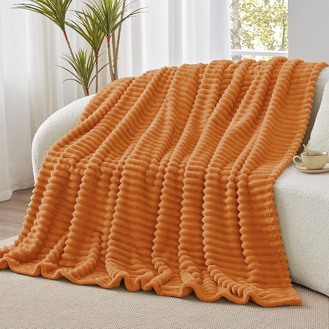 BEDELITE Ribbed Fleece Fall Throw Blanket for Couch, Burnt Orange, 50"x60" | Ultra-Soft Plush Fleece, Cozy, Warm Yet Lightweight, Ribbed Texture, Fall Decor, Machine Washable, Giftable, All-Season Use